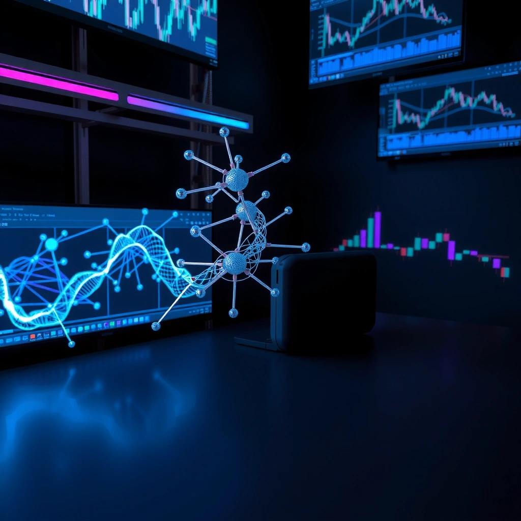 Advanced AI algorithms processing financial data with neural network visualization