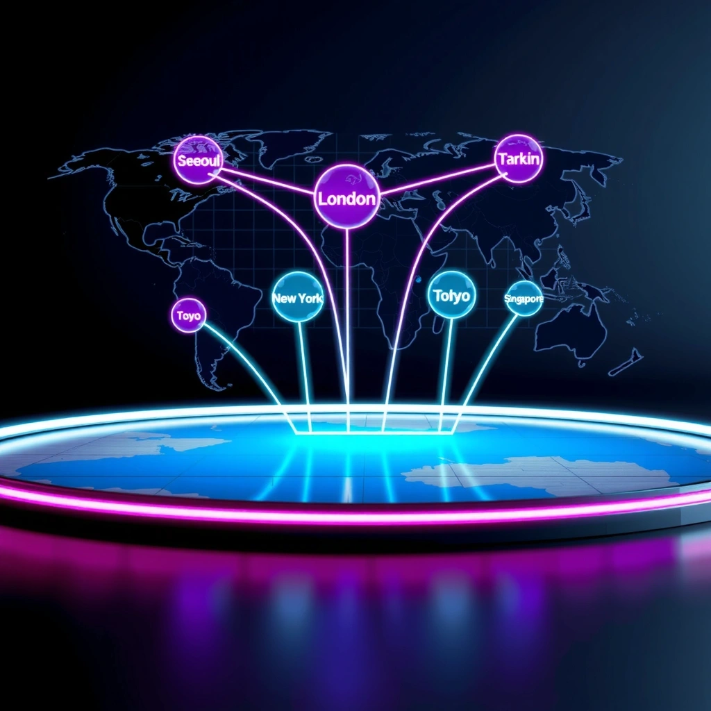 World map showing Mustliod Studio global presence with connection points
